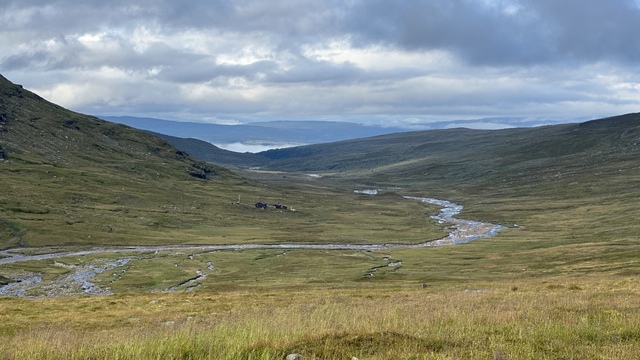 Beginning my ascent up the mountain. Viterskalsstugan in the distance.