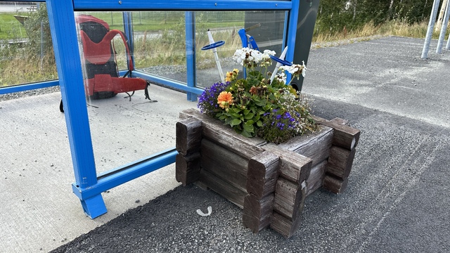 At the bus stop someone had created art out of their ski poles. And someone created art out of their braces.